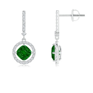 Pendientes de Oro Blanco de 14 Quilates con Esmeralda Natural y Halo de Diamantes, Esmeralda de Corte Cojín, Joyería Fina para Mujer, Regalo para Ella - Product Image 1