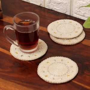 Ensemble de sous-verres ronds assortis multicolores en perles, faits à la main avec des perles de verre, protection de surface de table à manger, essentiel - Product Image 4