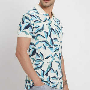 Polo para Hombre con Estampado Botánico Abstracto, Estilo Tropical, Color Verde Azulado y Azul Marino, Ropa Informal Elegante para Vacaciones de Verano 2026, HD - Product Image 3
