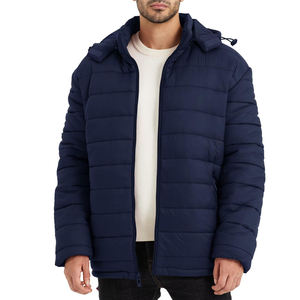 Blouson matelassé à capuche pour homme, hiver, décontracté, rembourré de duvet, fermeture éclair, couleur unie, coupe ajustée, vêtement d'extérieur - Product Image 3