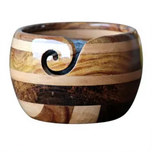 Wooden Yarn <b>Bowl</b> Round Hand <b>Knitting</b> Crochet Holder with Cutout Simple Design Durable - Product Image 2