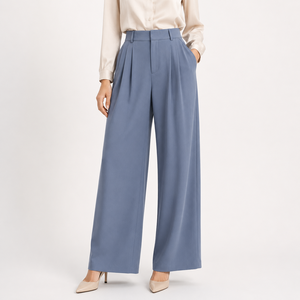 Pantalon élégant taille haute à jambes larges en satin couleur unie plissé pleine longueur coupe droite anti-plis pour femme Printemps - Product Image 1