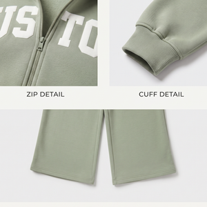 Conjunto Deportivo para Mujer, Sudadera Corta con Cremallera Completa y Pantalones Jogger, Personalizable, Transpirable, Color Verde Salvia Sólido - Product Image 5