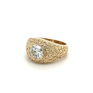 Bague de cocktail vintage en or 10 carats avec diamant rond naturel serti clos, motif floral, bague de fiançailles pour femme - Product Image 1