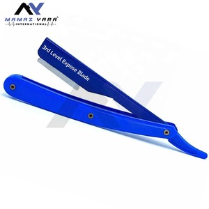 Rasoir professionnel à lame exposée bleu mat pour barbiers, rasoir de barbier à bord droit avec logo personnalisé - Product Image 2