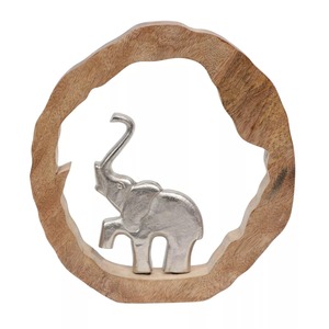 Sculpture d'éléphant circulaire en bois faite à la main, décoration de table, art moderne pour salon, thème animal, cadeau artisanal - Product Image 4