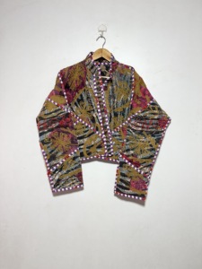 Handmade Reversible Cotton <b>Kantha</b> <b>Jacket</b> Floral Embroidery Wrap Tie V-neck Lightweight for Women's Bohemian Autumn/Winter/Spring - Product Image 5