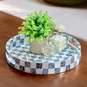Modern Mother of Pearl inlay Round Serving Tray with <b>Handles</b> Decorative Trays for Home Decor, Kitchen Counter from Vietnam - Product Image 2