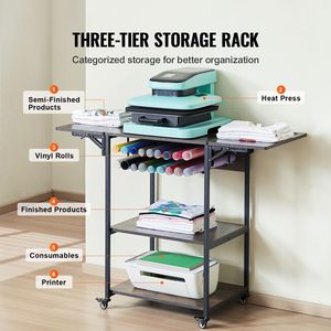 Supporto mobile a 3 livelli per termopressa con funzione di apertura automatica, pieghevole, con ruote e porta rotoli in vinile - Product Image 2