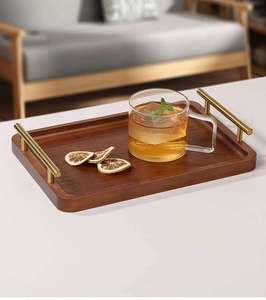 Plateau de service rectangulaire en bois avec poignées en laiton, finition laquée, pour usage résidentiel - Product Image 4