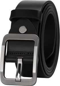Black Cow Hide <b>Leather</b> <b>Belt</b> with Steel Rectangular Pin Buckle Formal Durable Design - Product Image 2