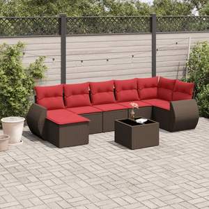 Brown Poly <b>Rattan</b> Garden <b>Sofa</b> Set With Cushions 8 Seater Outdoor Furniture Contemporary Design - Product Image 3