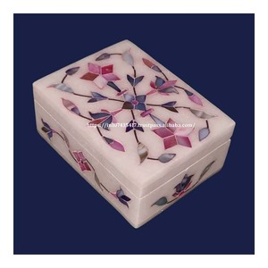 Belles boîtes à bijoux en incrustation de marbre bleu pour bébés garçons Design floral avec vadrouille perle pierre précieuse affaires ou idée cadeau - Product Image 5