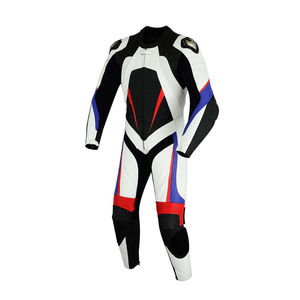 Best Selling Men's Full Sleeve Leather Motorcycle Racing <b>Suit</b> Color Blocked White Black <b>Red</b> Blue Waterproof All Seasons - Product Image 6