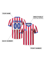 Maillot de football personnalisé à rayures rouges et blanches, col en V, manches courtes, impression sublimée, respirant, unisexe, pour adulte