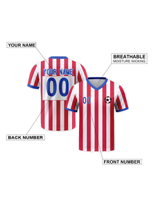 Custom <b>Red</b> <b>White</b> <b>Striped</b> Soccer Jersey V-Neck Short Sleeve Sublimated Print Breathable Unisex Adult Football <b>Shirt</b> - Product Image 4