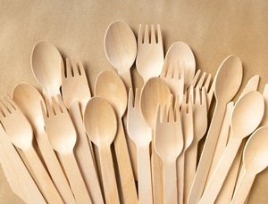 Fourchettes à collation en bois de bouleau écologiques de 155 mm pour cafétérias, repas en plein air et traiteur, idéales pour la présentation de pâtes, collations et desserts - Product Image 1