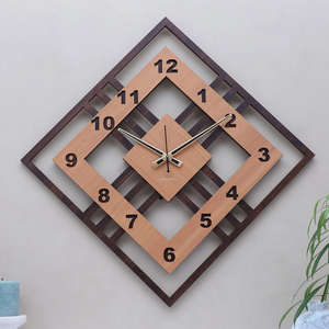 Modern Wooden <b>Wall</b> <b>Clock</b> Geometric Square Design Arabic Numeral Quartz Analog <b>Clock</b> for Living Room Bedroom Office Home Decor - Product Image 3