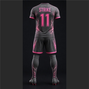 Conjunto de Camiseta de Fútbol Personalizada Mighty Eagles para Hombre, Diseño Negro con Estampado de Rayos Rosados, Sublimada, Transpirable, Ajuste Atlético, para Todas las Temporadas - Product Image 6