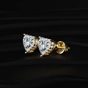 Heart Cut Moissanite Hidden Halo Stud Earrings 4 TCW Colorless VVS 14K Gold 2 Carat Heart Solitaire <b>Screw</b> Back Handmade Jewelry - Product Image 3