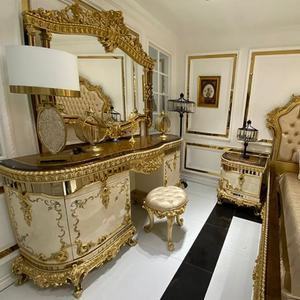 Luxury French Style Mahogany <b>Dressing</b> Table 4-Drawer with Mirror Gold Carved Classic Vanity Table for Hotel Villa Bedroom - Product Image 3