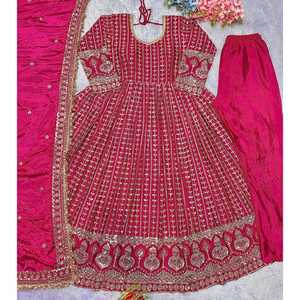 Vestidos de noche de diseñador Elegante vestido de fiesta Anarkali con Pent y Dupatta Exquisito aspecto de fiesta - Product Image 4