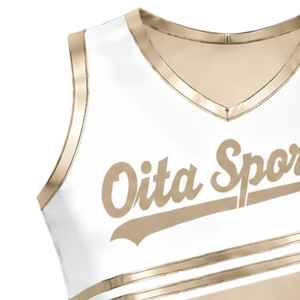 Maillot de cheerleading beige sans manches, crop top personnalisé, uniforme sportif, tenue d'entraînement d'équipe, vêtements de performance athlétique - Product Image 4