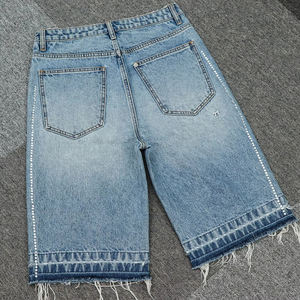Shorts en jean personnalisés avec logo, style décontracté, délavage foncé, poches plaquées, coupe ample pour hommes - Product Image 4