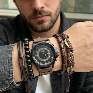 2630 Nuevas Llegadas, Juego de 5 Relojes de Pulsera de Cuero Marrón para Hombre, Conjunto de Relojes Modernos para Hombre, Regalo para Hombre - Product Image 2