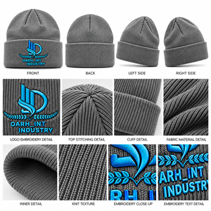 OARH_INT INDUSTRY Bonnet ajustable en jacquard gris avec logo brodé, unisexe, décontracté, hiver, adulte, en tricot - Product Image 6