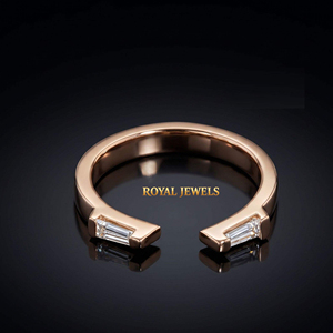 Rose Gold Tone <b>Open</b> <b>Ring</b> Baguette Cut Stone Statement Band Bangle moissanite silver Jewelry for Women - Product Image 1