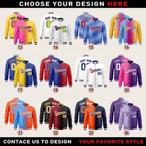 OEM equipo personalizado gradiente rosa y azul estilo Varsity chaqueta Bomber nombre y número sublimación ropa deportiva con decoración bordada - Product Image 4