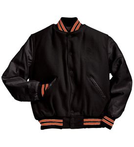 Veste universitaire pour homme, noire avec manches orange, couleur unie, boutonnée sur le devant, col rabattu, style décontracté pour l'automne - Product Image 5