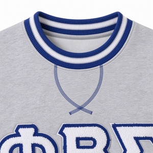 PBS <b>White</b> Letter Chenille Crewneck <b>Sweatshirt</b> with Kangaroo Pocket Striped Ribbed Trim Long Sleeve Casual Fleece Pullover <b>men</b> - Product Image 6