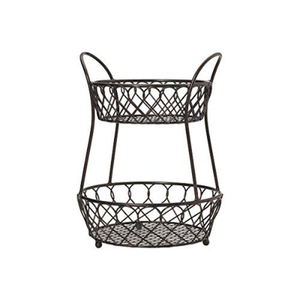 Cesta de Almacenamiento Metálica Vintage de 2 Niveles, Cesta Redonda de Alambre Negro con Soporte para Exhibición de Artículos de Cocina, Cesta Decorativa - Product Image 2