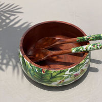 Fabricant de bol de service en bois fait à la main avec motif imprimé Taille personnalisée Usage domestique Vente en gros Exportation de nourriture Nouveau design Saladier