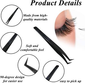 Wholesales Beauty Tools Professional Stainless Steel 90 degree Makeup Eyelash Tweezers Premium Eyelash Set of Tweezers - Product Image 6
