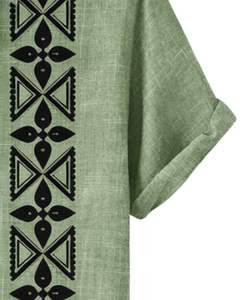 Chemise à manches courtes boutonnée à imprimé tribal vert sauge, vêtements de plage décontractés pour hommes, fabricant OEM sur mesure, approvisionnement en gros - Product Image 6