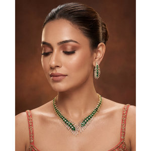 Indian Ethnic Prachi Victorian Delicate Gold-Plated CZ Casual Wedding Necklace & Earring Set - Product Image 1