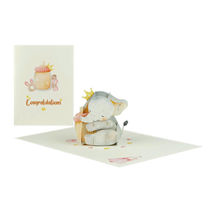 Carte de fête prénatale 3D pop-up personnalisée OEM, faite à la main, avec un design d'éléphant rose - Product Image 3