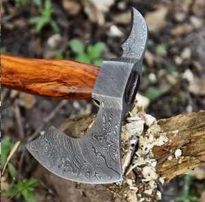 Hacha Vikinga de Acero de Damasco Forjada a Mano, Venta Directa de Fábrica, para Campismo y Supervivencia al Aire Libre, con Funda de Cuero - Product Image 5