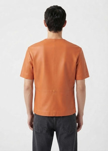 Camiseta Casual de Cuero Vacuno para Hombre, Cuello en V, Manga Corta, Cierre Frontal, Diseño Premium - Product Image 2