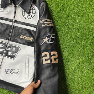 Veste en cuir véritable zippée pour homme, collection hiver 2025 – Manteau streetwear décontracté à col montant, coupe ajustée - Product Image 5