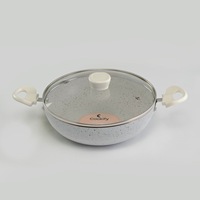 Olla para Biryani y Sartén Antiadherentes de Aleación de Aluminio Azul Marino con Tapa de Vidrio, Aptas para Lavavajillas, para Cocinas de Gas e Inducción