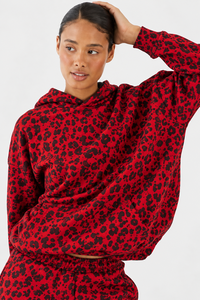 Conjunto Deportivo de 2 Piezas para Mujer, Estampado de Leopardo Rojo, Sudadera con Capucha Premium y Pantalones Deportivos de Pierna Ancha, Estilo Casual - Product Image 5