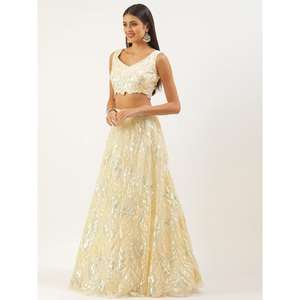 Glorious Beige Sequins Net Ropa festiva Lehenga Choli con Dupatta para suministros para fiestas - Product Image 6
