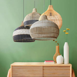 Abat-jour en rotin fait à la main en osier bambou naturel rotin éclairage écologique grande lampe suspendue lustre - Product Image 1