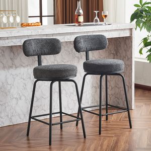 Set Moderno di 2 Sgabelli da Bar Rivestiti in Bouclé con Gambe in Metallo e Poggiapiedi Girevoli a 360 Gradi - Product Image 5