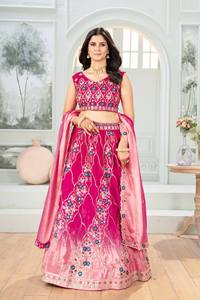 Lehenga Choli en soie chinon rose pour femmes, broderie délicate, style traditionnel, matériaux recyclés - occasions de mariage, Diwali, fêtes - Product Image 5