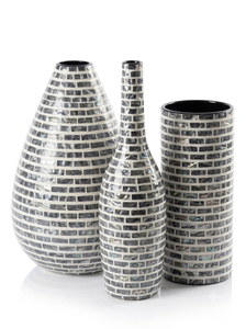 Juego de Jarrones de Mosaico de Madreperla Hechos a Mano, Decoración de Mesa Contemporánea en Blanco y Negro para Sala de Estar - Product Image 2